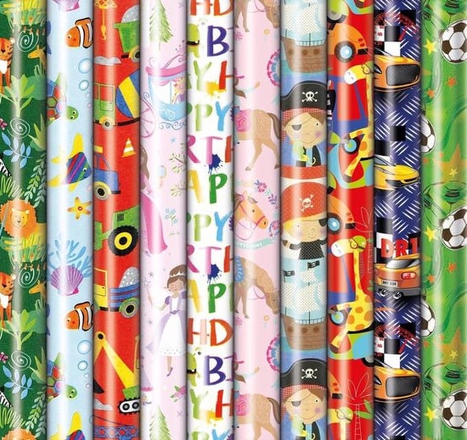Assortiment luxe cadeaupapier inpakpapier voor kinderen 6 - 200 x 70 cm - 10 rollen