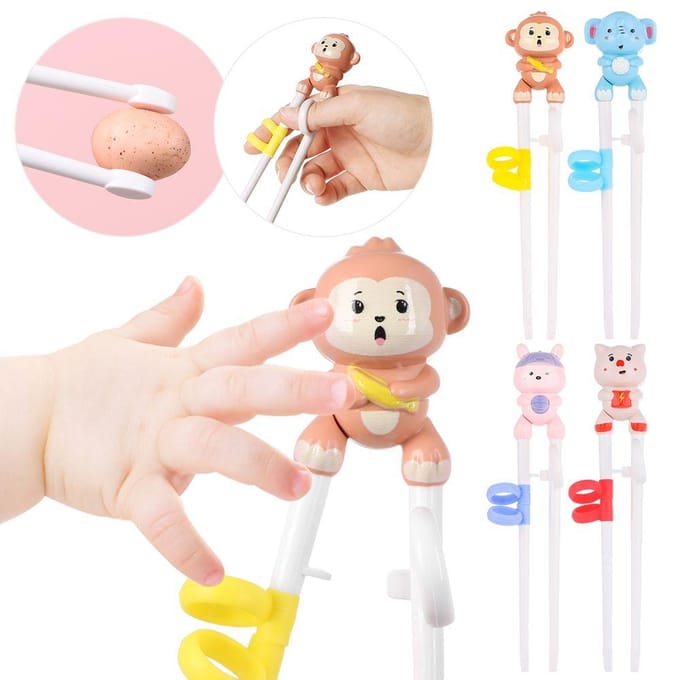 1 paar Baby Learning Training eetstokjes Cartoon Animal Beginner eetstokjes Servies Kinderen Eet Training Helper Baby Gereedschap paars