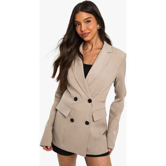 boohoo Dames Woven Cinched Waist Blazer | Taupe | Maat: 38