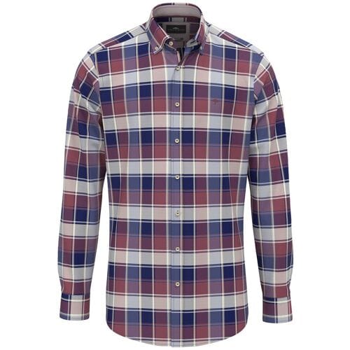 Fynch-Hatton Overhemd Washed Oxford Allover Check Berry-Dark Blue / male
