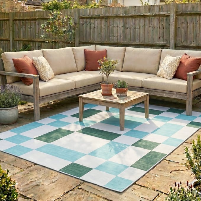 Fraai Retro buitenkleed - Pop Cubes Groen - 140x200cm