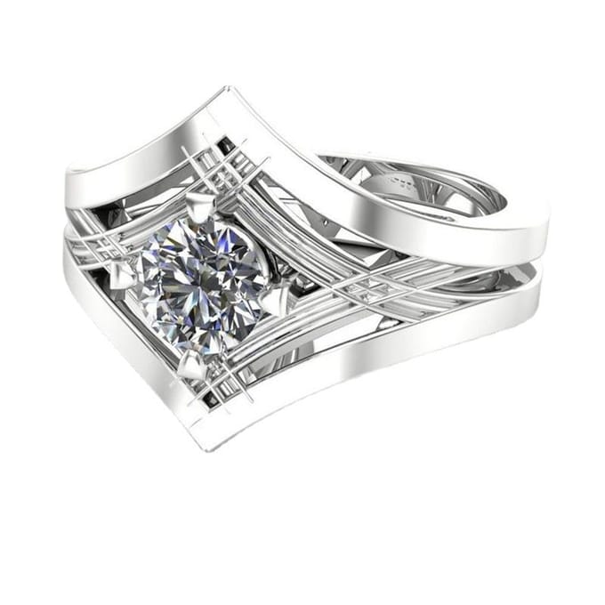 1 Diamant Trillion Geslepen Verlovingsring Elegante Feestelijke Echte Massieve 14k Witgoud 9