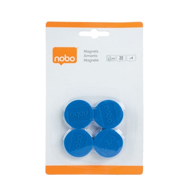 Nobo Whiteboard Magneten ⌀30mm - 4 Stuks - Blauw