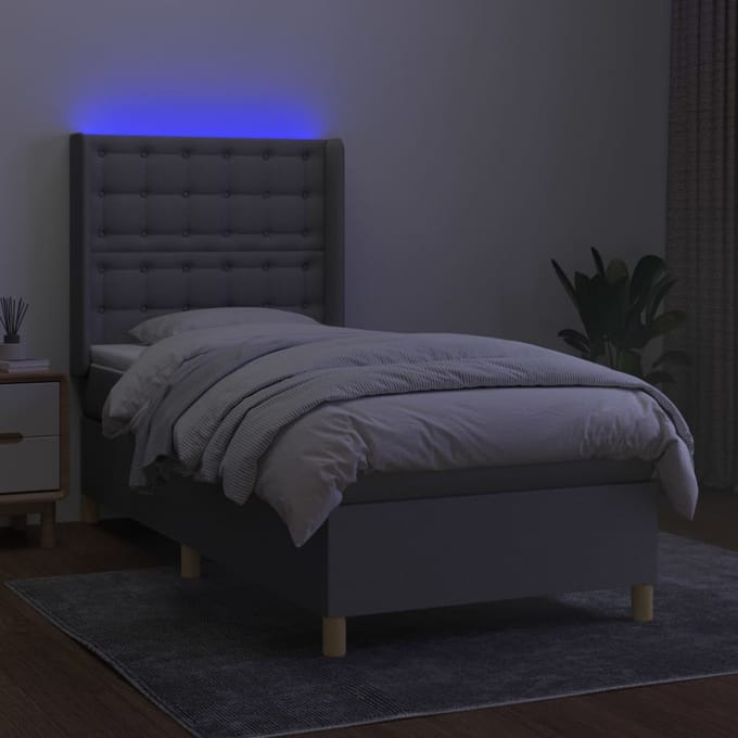 vidaXL - Boxspring - met - matras - en - LED - stof - lichtgrijs - 90x190 - cm