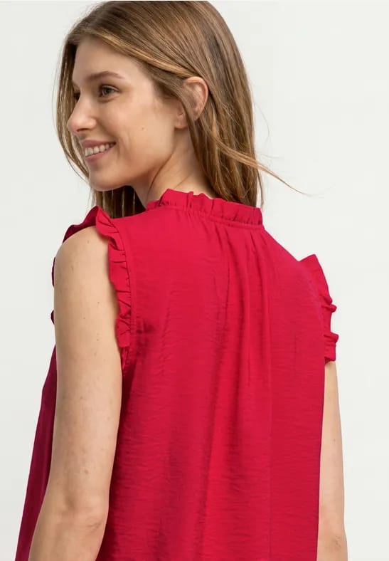 Blousetop met V-hals en ruches