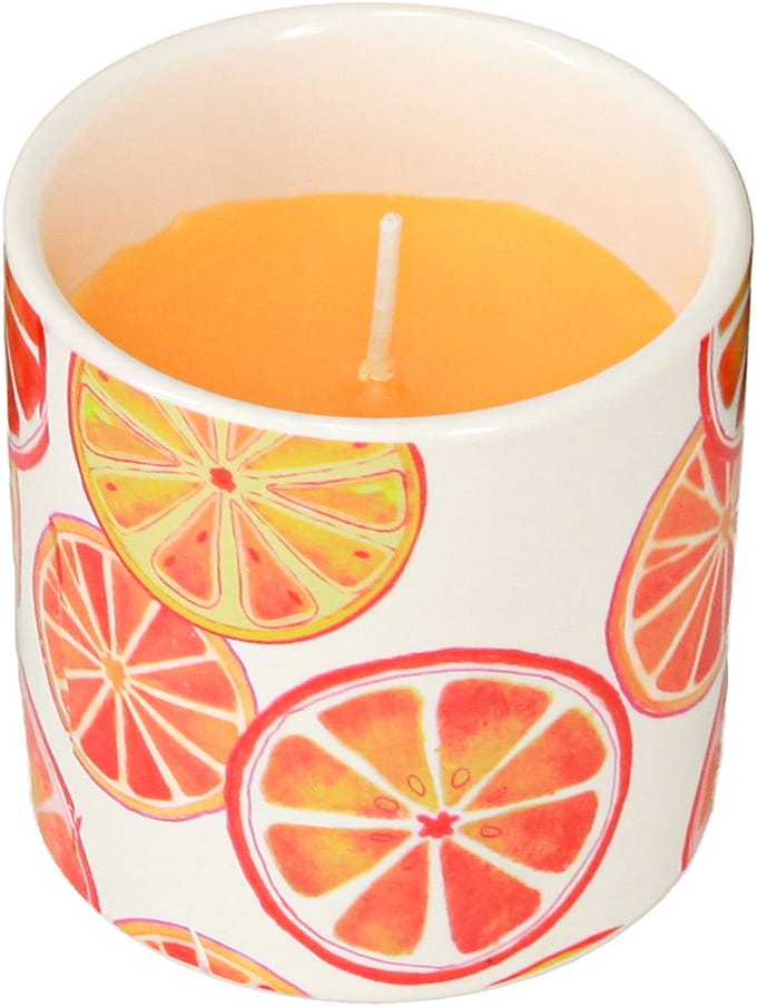 Kaarsen Buiten Keramiek Pot Citronella Fruit H7cm 3st