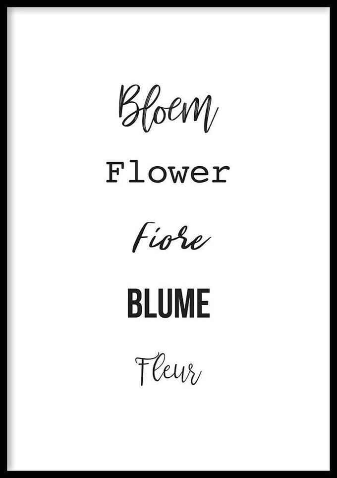 Poster – Bloem in vijf talen - 70x100cm