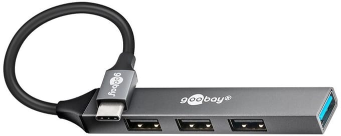 USB-C Hub - 4x USB-A - USB 3.2 Gen 1 - 0,1 meter - Grijs