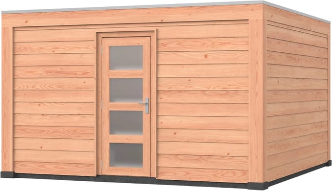 Douglas overkapping, 400 x 400, met schuur en achterwand, Westwood Modern Plus
