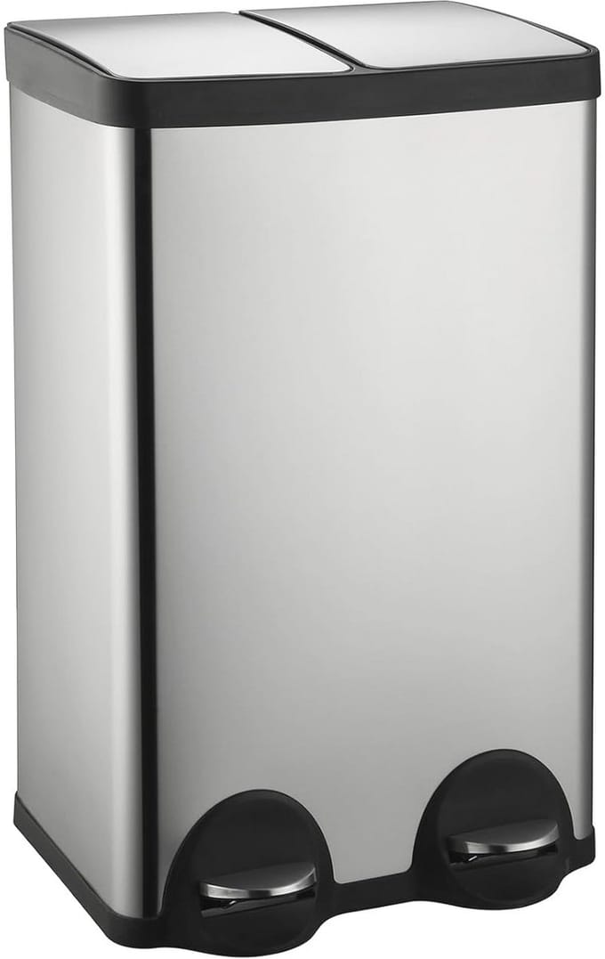 Keuken afvalemmer - Dubbele prullenbak - Afval scheiden - Soft Close deksel - 2x 30 liter - Zwart/Zilver