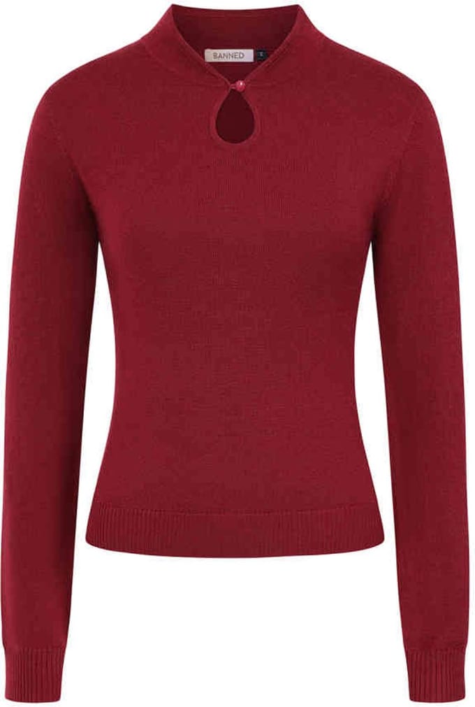 Banned - Mara Gebreide trui - M - Bordeaux rood