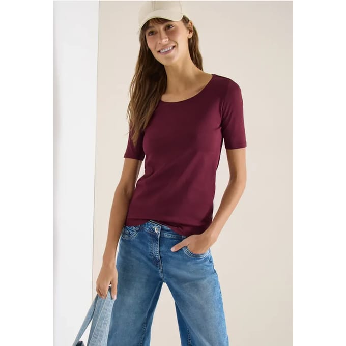 Basic Shirt met ronde hals in effen kleur