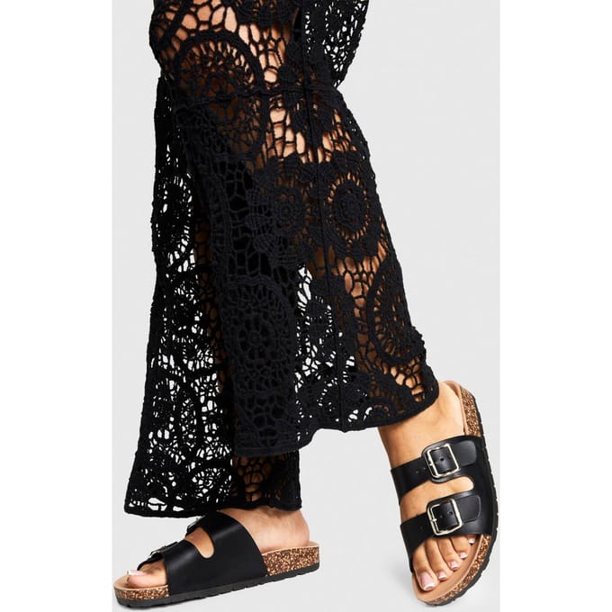 boohoo Dames Dubbele gesp footbed slider | Zwart | Maat: 36