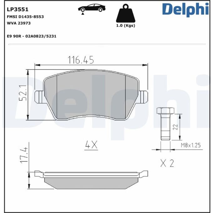 Remblokset DELPHI LP3551, voor