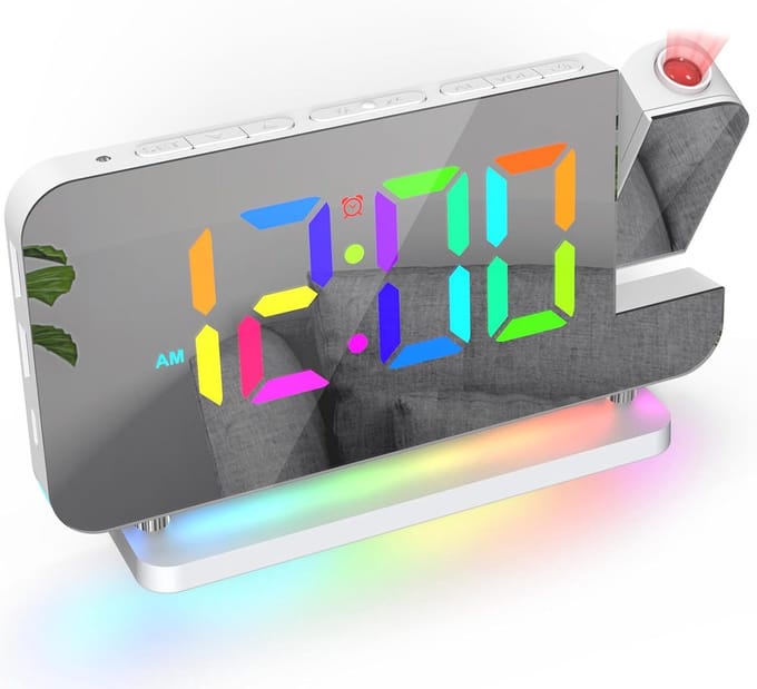 Projectie Wekker met Spiegeldisplay en Dubbele USB Oplader | Instelbare Helderheid