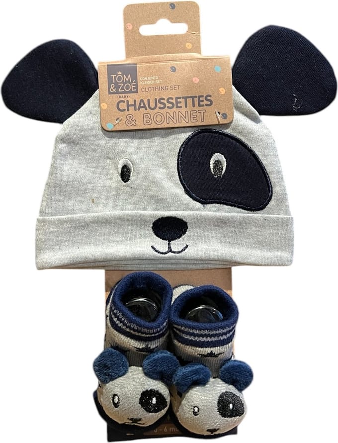 Tom en Zoe - Babysokjes met muts - Panda - 0 tot 6 maand - Geschenk set - Blauw