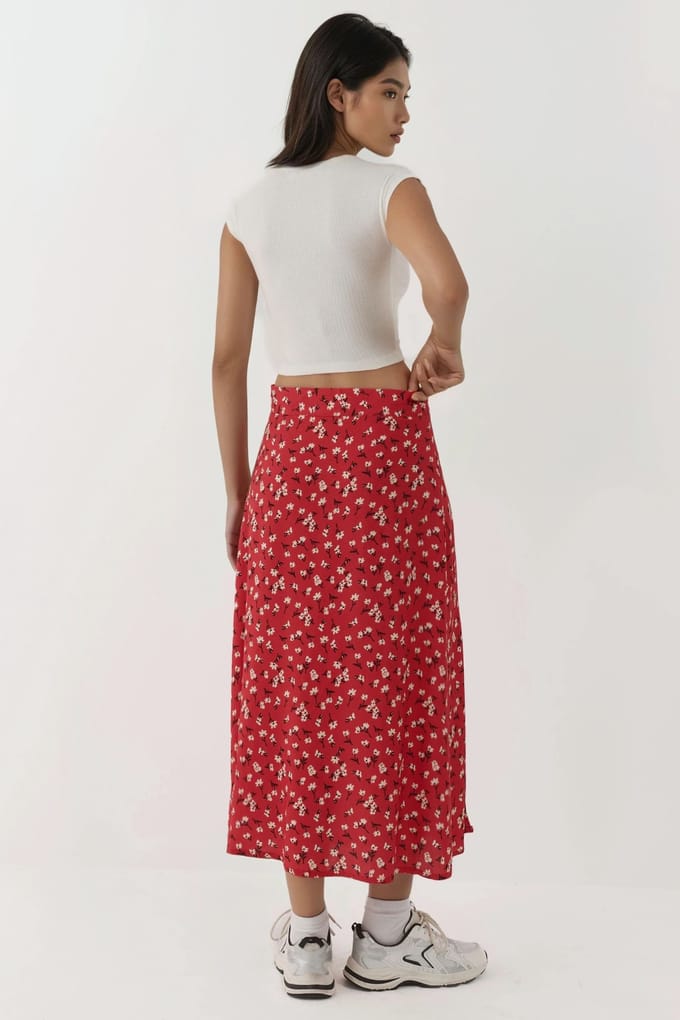 Bloemrijke Hoge Taille Midi Rok