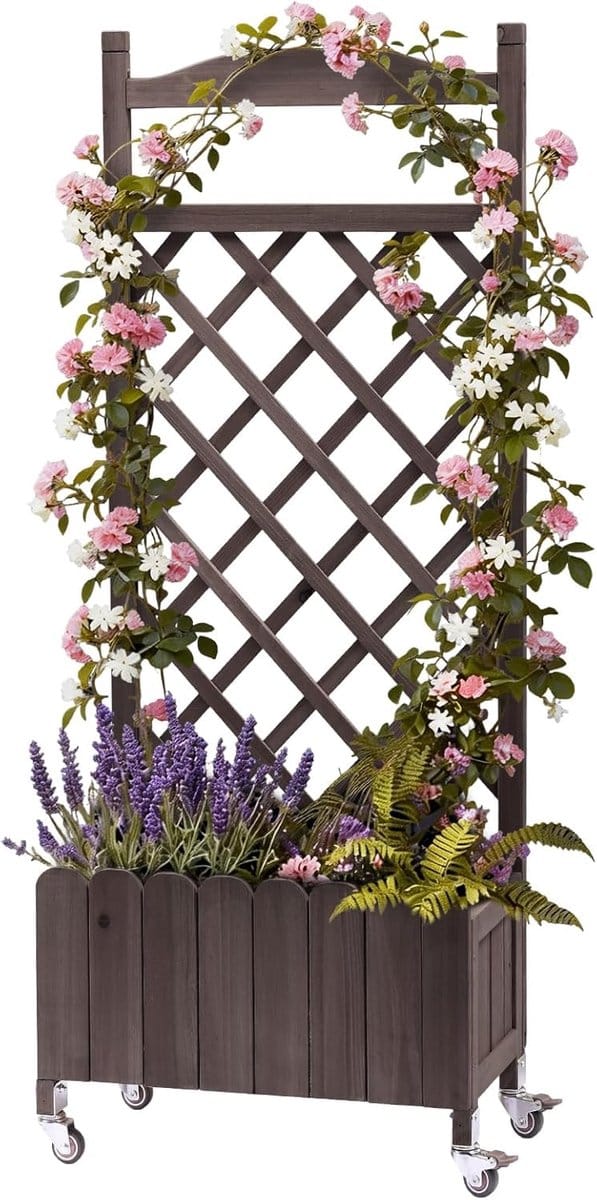COMHOMA - Pflanzkasten mit Spalier - Mit Rollen und Drainagelöchern - 49x28x116cm