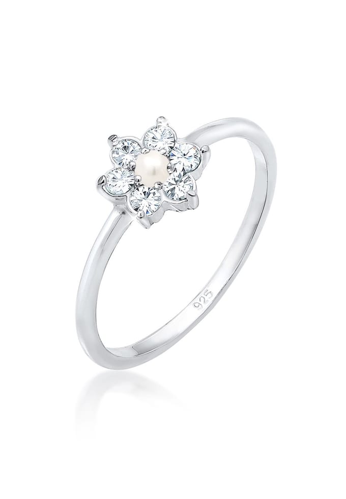 Elli PREMIUM - Ring - Dames bloem synthetische parel in 925 sterling zilver - Dames