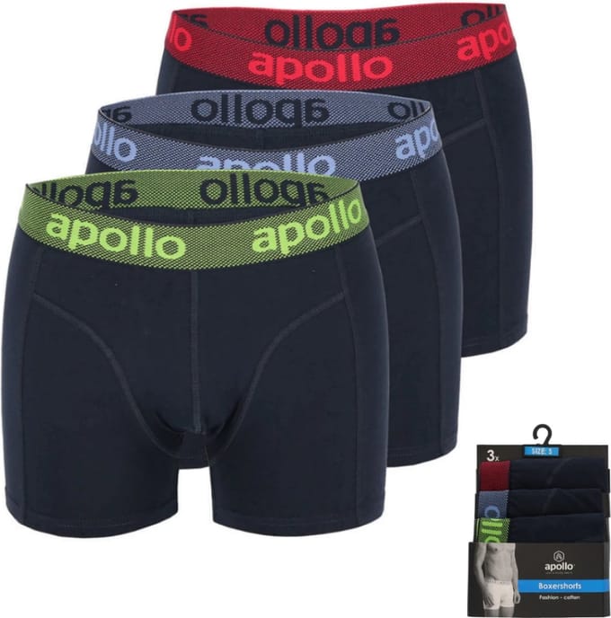 Apollo heren boxershorts - maat M - Navy colours - 3-pack