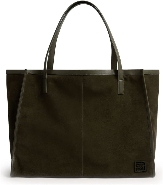 Ted Baker Leren shopper Annieyy TB Script Detail Large Suede Tote Dk - Green olijfgroen