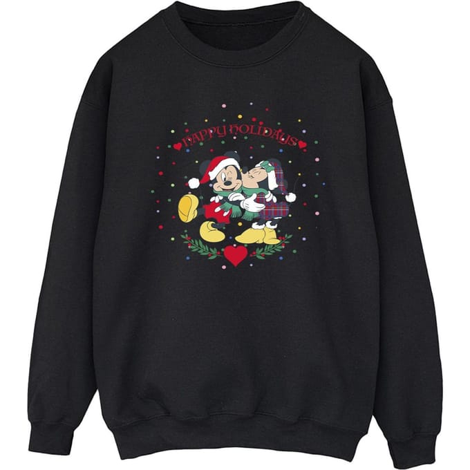 Disney Heren Mickey Mouse Mickey Minnie Kerstmis Sweatshirt (Zwart)