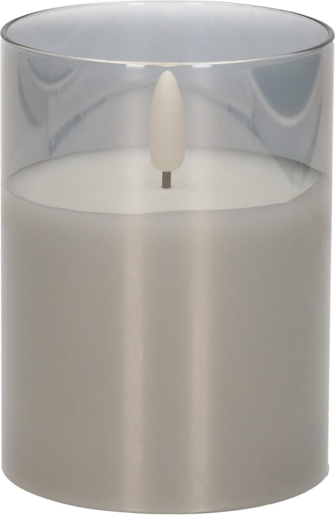 Cepewa LED Kaars - met timer - grijs - glas - 7 x 10 cm - met timer - Woondecoratie - Elektrische kaarsen