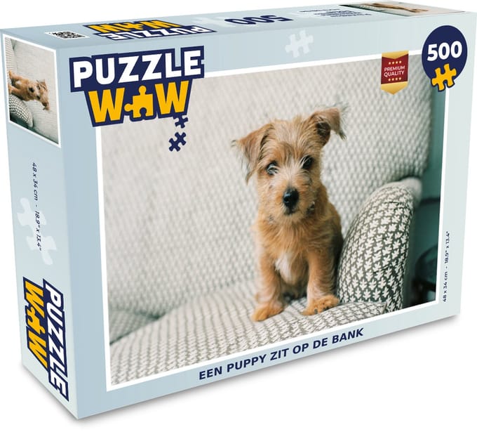 Puzzel Een puppy zit op de bank - Legpuzzel - Puzzel 500 stukjes