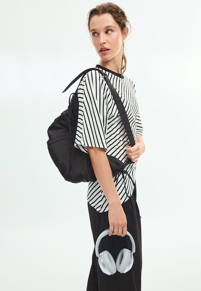 Stradivarius T-shirt met strepen en korte mouw  Ecru L
