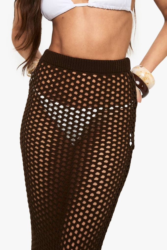 boohoo Dames Strand Haken-gebreide Maxi Rok | Chocolate | Maat: Small