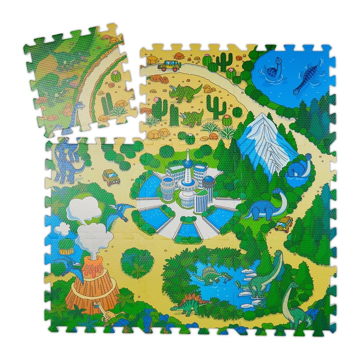speelmat dinosaurus - 9-delige puzzelmat - 90x90 cm - foam