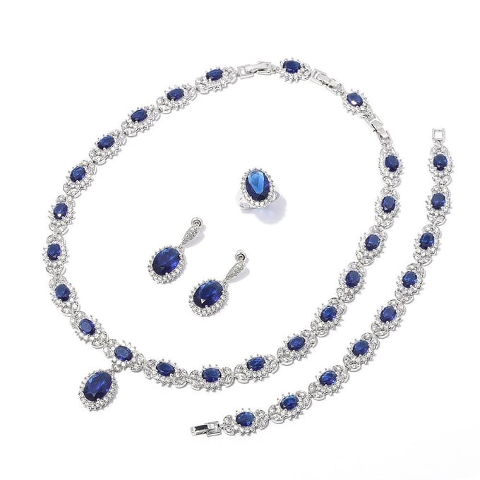 Romantische Regenboog Bruid Ketting Sieraden Set voor Dames Mode 925 silver needle earrings white