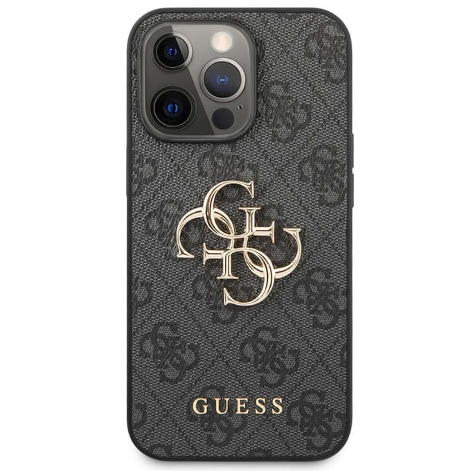Backcase hoesje geschikt voor iPhone 13 Pro - Guess - Effen Grijs - Kunstleer