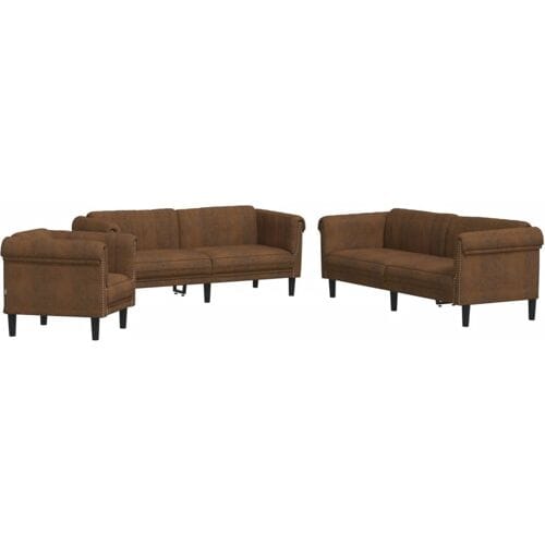 vidaXL - 3-delige - Loungeset - fluweel - bruin