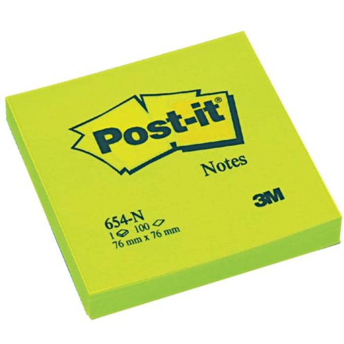 Post-it® Notes, Neon Groen, 76 x 76 mm, Individueel Verpakt, 100 Blaadjes/Blok