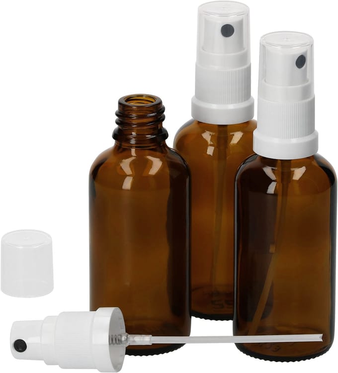Set van 3 apothekersflessen Glazen fles bruin 50ml met sproeikopdeksel