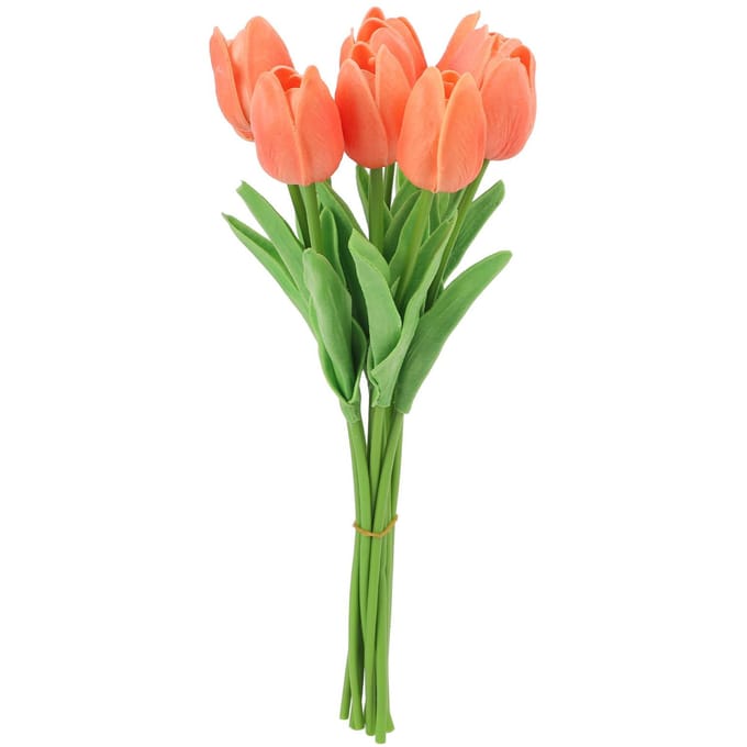 10 stuks kunstmatige tulpen, zeer realistische bloemendecoratie voor de woonkamer en eettafel. oranje
