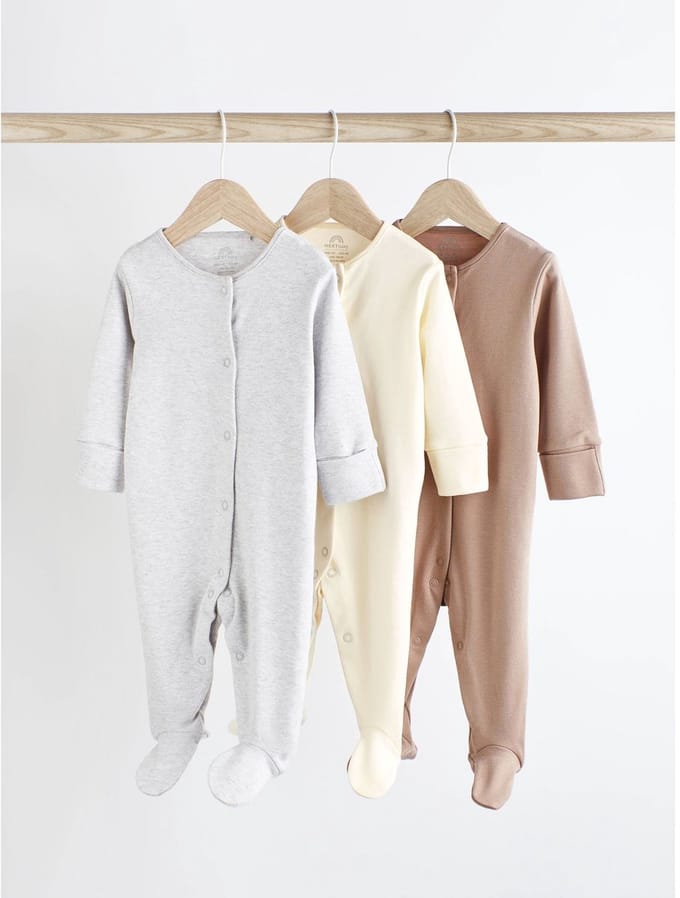 Next - Pasgeboren unisex - Set van 3 babypyjama's van 100% katoen - Crème