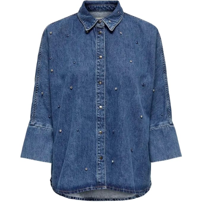 ONLY - ONLGRACE 3/4 RHINESTONE MB DNM SHIRTNOOS - Dames - Blouses