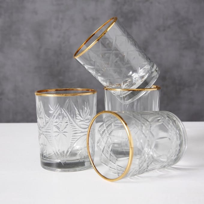 Whiskey glazen - Drink glazen - 24cl - Glas - Boltze - 4 set - Goud randje .