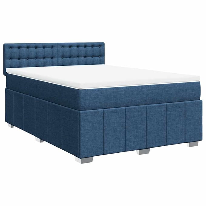 vidaXL - Boxspring - met - matras - stof - blauw - 140x190 - cm
