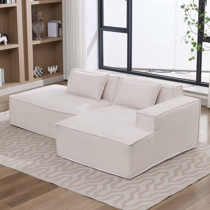 MODFU Bank - Compact Ontwerp - Elastisch Zitkussen - Modern - Woonkamer Of Kantoor - Polyester - Beige - 235 cm