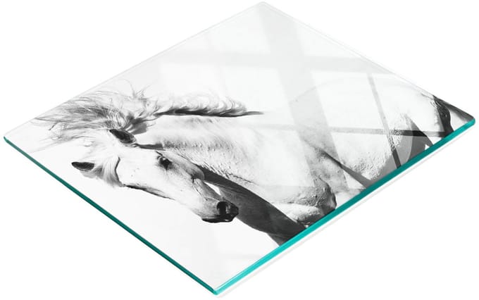 Keukenplank van gehard glas met decoratieve afbeelding van een wit paard, 60x52 cm