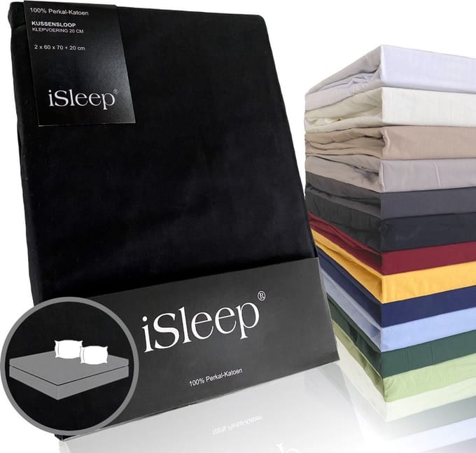 iSleep Perkal Kussenslopen (2 stuks) - 100% Perkal Katoen - 60x70 cm - Zwart