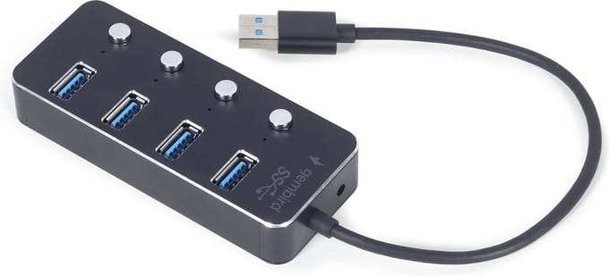 Gembird - hub - powered with switches black - 4 ports USB hub - 4 - USB 3.2 - Zwart