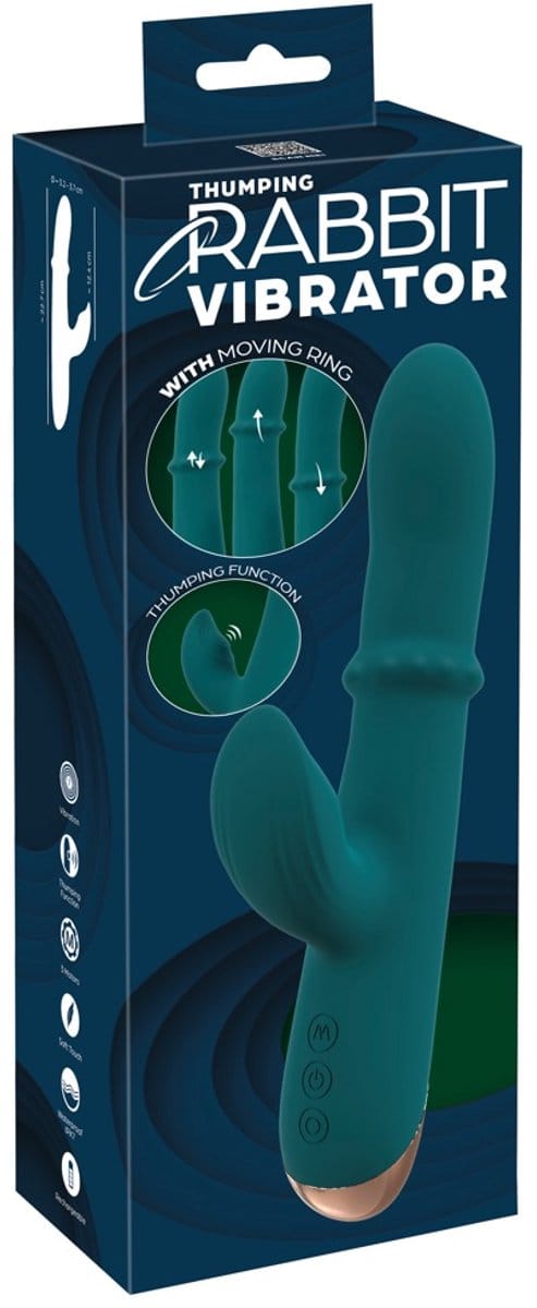 Stotende Rabbit Vibrator met Moving Ring Groen