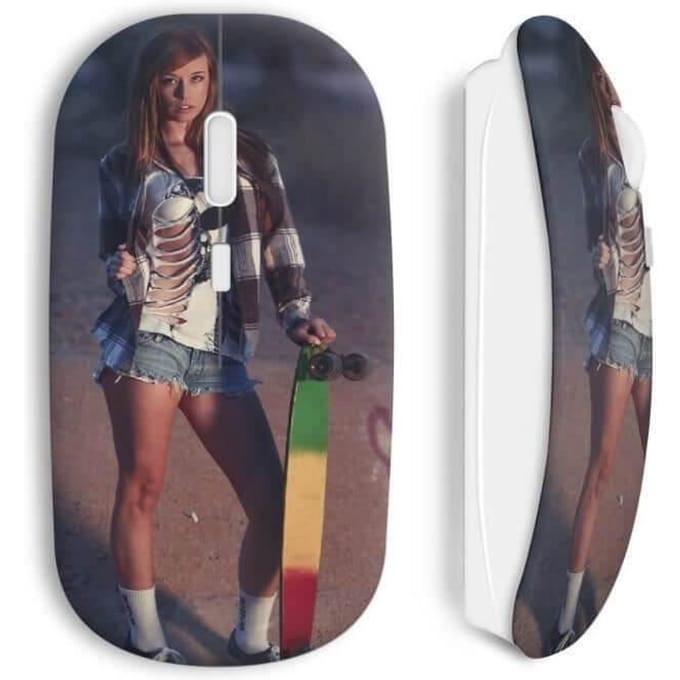 Souris Sans Fil - MANIACASE - Sexy Girl Skate - Couleur Blanc - Clé USB Wifi - Compatible Mac et PC