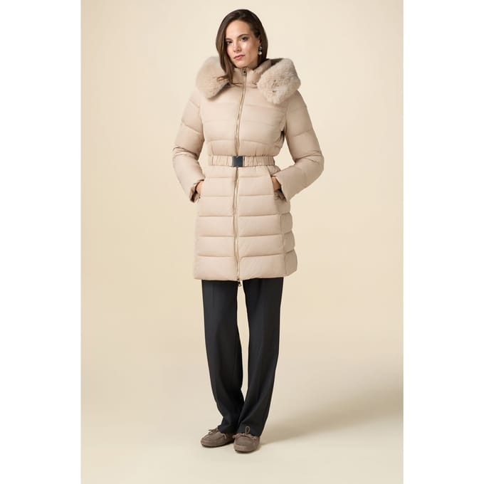 Oltre Midi Down Jacket With Belt And Furry Edge Beige Größe: 52R | Parkas Outlet | Damen | Braun