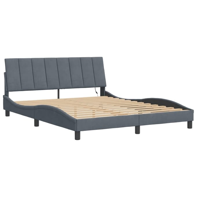 vidaXL - Bedframe - met - LED - zonder - matras - "Hanko" - donkergrijs - 160x200 - cm