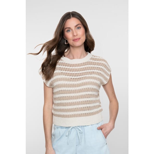 Geisha pullover ajour stripe 64362-70 720 sand/off-white